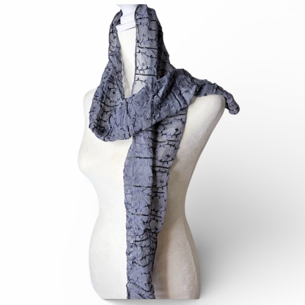 Echo Charcoal Blue Sheer Beaded Textured Scarf Whimsygoth Fairy Grunge Layering